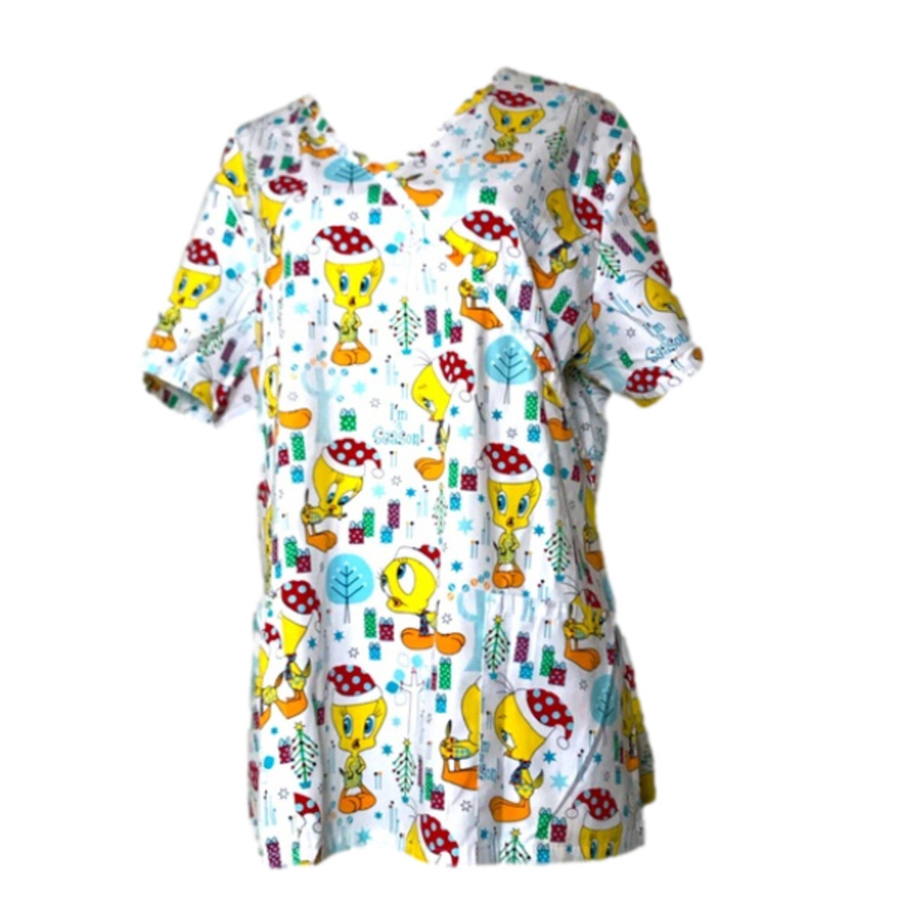 Looney Tunes Tweety Bird  Christmas Scrub Top